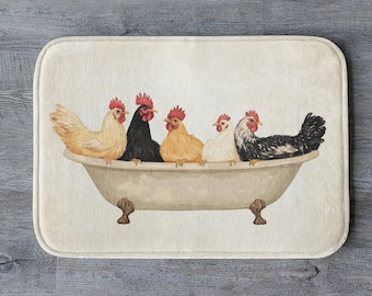 Alfombrilla de baño con diseño de gallina, divertida decoración de baño de estilo rústico, alfombra de gallina y gallo, bonito regalo campestre, alfombrilla rústica de granero, acogedora alfombrilla de ducha antideslizante con diseño de gallina.