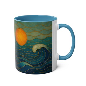 Stained Glass Ocean Wave Mug, Beach Sunset Coffee Mug, Coastal Mug, Surfer Gift, Ocean Lover Gift, Sea Mug, Nautical Mug, Beach House Gift image 3