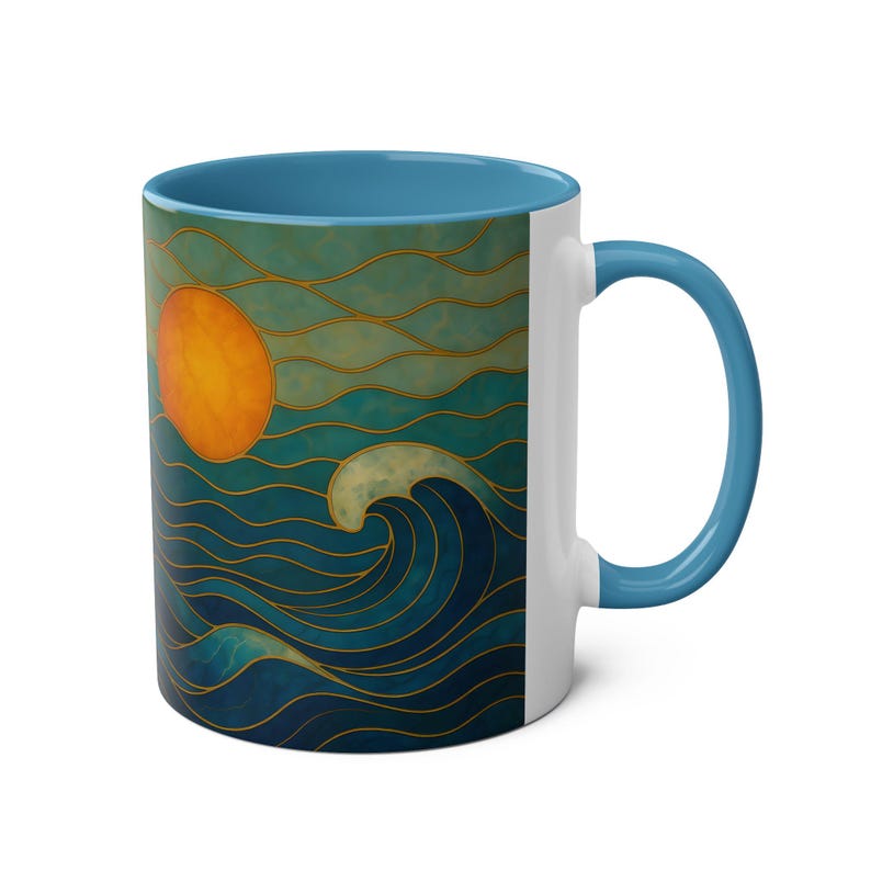 Stained Glass Ocean Wave Mug, Beach Sunset Coffee Mug, Coastal Mug, Surfer Gift, Ocean Lover Gift, Sea Mug, Nautical Mug, Beach House Gift image 3
