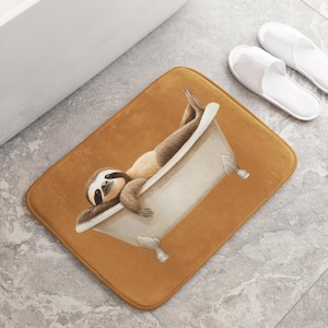 Sloth Bath Mat, Cozy Animal Bathroom Rug Lazy Sloth in Tub Relaxing Spa Decor Funny Sloth Bath Decor Cute Bathroom Mat Rug Animal Shower Mat