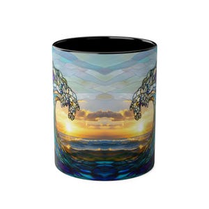 Tazza in vetro colorato con onda oceanica, tazza da caffè da spiaggia, regalo per gli amanti dell'oceano, tazza con decorazione per la casa costiera, tazza in ceramica con onda marina da 11 once immagine 6