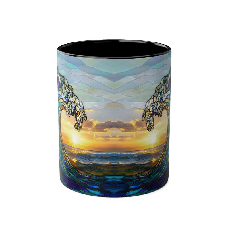Tazza in vetro colorato con onda oceanica, tazza da caffè da spiaggia, regalo per gli amanti dell'oceano, tazza con decorazione per la casa costiera, tazza in ceramica con onda marina da 11 once immagine 6