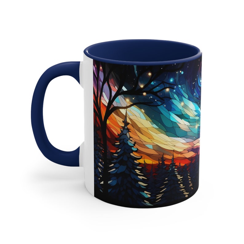 Starry Night Fox Mug - Winter Woodland Ceramic Cup in Stained Glass Design, Fox Coffee Cup, Starry Sky Mug, Forest Animal Mug, Fox Gift image 8