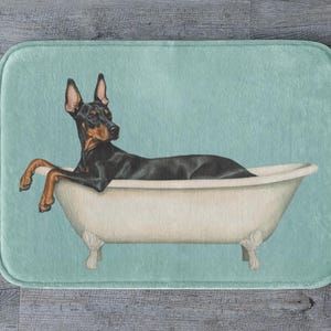 Dobermann Badematte, lustiger Hund Badezimmer Teppich, Haustier-Liebhaber-Dekor, Hund Mama Papa Geschenk, gemütlicher rutschfester Badteppich, Einzigartiger Hund Badezimmerteppich, Dobermann Geschenk