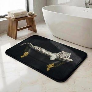 White Tiger Bath Mat, Tiger in Bathtub, Unique Bathroom Rug, Animal Lover Gift, Jungle Bathroom Decor, Cute Bath Mat, Housewarming Gift image 3