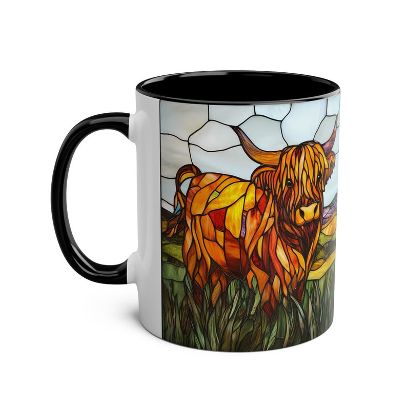 Highland Cow Mug, Ceramic Highland Cow Coffee Mug 11oz, Highland Cattle Mug, Stained Glass Animal Tea Cup, Unique Highland Cow Gift image 4