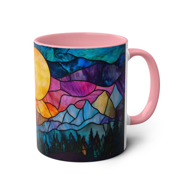 Stained Glass Sunset Mug, Colorful Mountain Coffee Mug, Vibrant Nature Art Mug, Unique Tea Cup Gift, Accent Mug, Wilderness Coffee Cup image 11