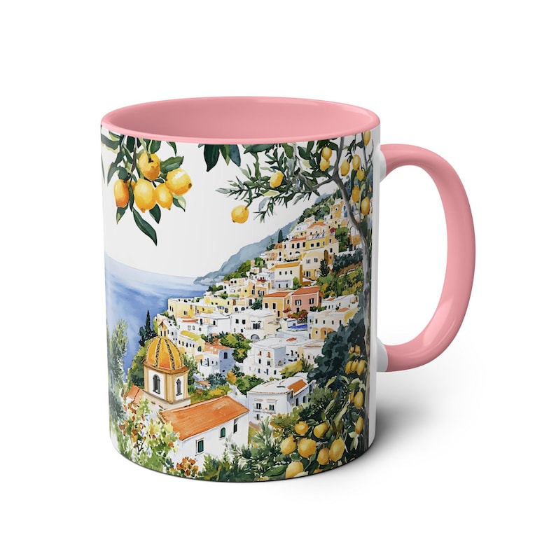 Mok Positano Italië, koffiekopje Amalfikust 11oz, mediterrane reiscadeau, mok citroenkunst, kustlandschap koffiemok natuur Italiaans cadeau afbeelding 10