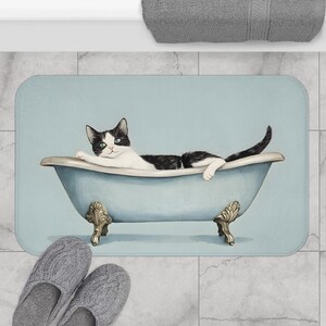 Tapis de bain chat, tapis de salle de bain animaux mignons, cadeau drôle d'amant de chat, tapis de douche fantaisiste de décoration de chaton antidérapant, accent unique de salle de bain confortable pour chat image 6