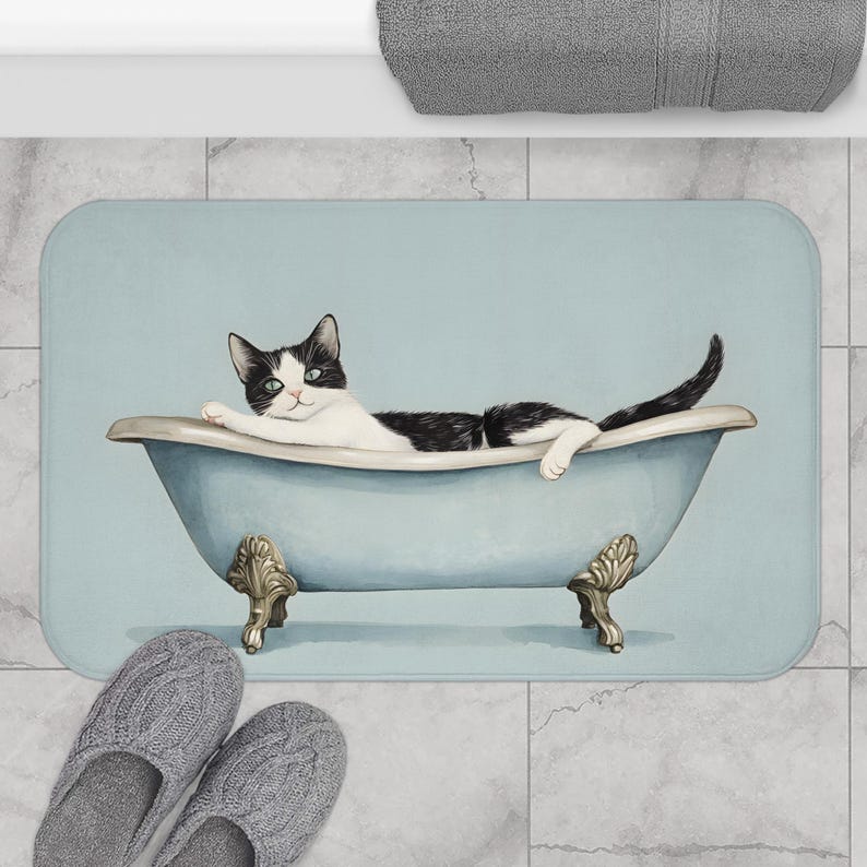 Tapis de bain chat, tapis de salle de bain animaux mignons, cadeau drôle d'amant de chat, tapis de douche fantaisiste de décoration de chaton antidérapant, accent unique de salle de bain confortable pour chat image 6