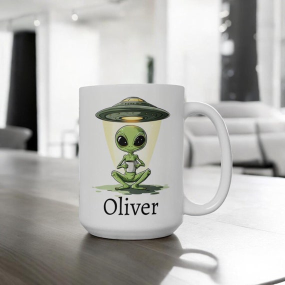 Personalized Alien Mug, Ceramic Extraterrestrial Coffee Mug 11oz 15oz, Custom Name Mug, Alien Believer Gift, UFO Gift, Space Lover Gift