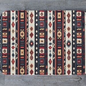 Tribal Stripe Bath Mat, Ethnic Pattern Bathroom Rug, Boho Rustic Decor, Native Style Accent Soft Non-Slip Mat Desert Western Bath Shower Mat