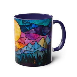 Stained Glass Sunset Mug, Colorful Mountain Coffee Mug, Vibrant Nature Art Mug, Unique Tea Cup Gift, Accent Mug, Wilderness Coffee Cup image 10