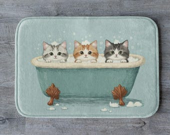 Kitten Bath Mat, Cute Cat Bathroom Rug, Soft Non Slip Bath Shower Mat, Whimsical Animal Decor, Cat Lover Gift, Cozy Feline Bathroom Rug