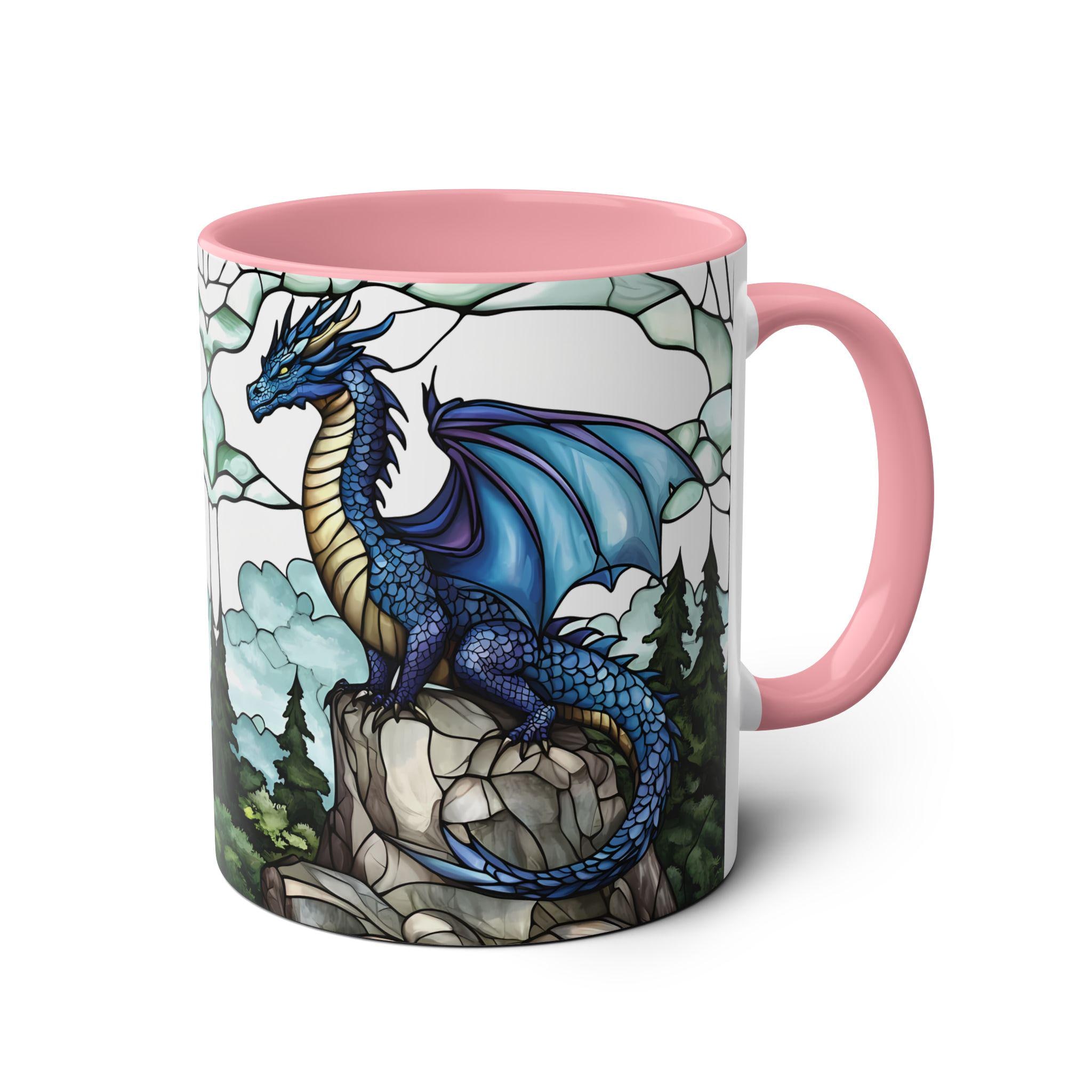 Blue Dragon Mug, Ceramic Dragon Coffee Cup 11oz, Stained Glass