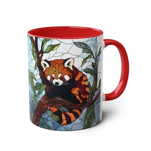 Taza de panda rojo de 325 ml, taza de café con diseño de animales salvajes, regalo para amantes del panda rojo, vajilla con diseño de animales en vidrieras, taza estilo cottagecore, regalo único con temática animal. imagen 7