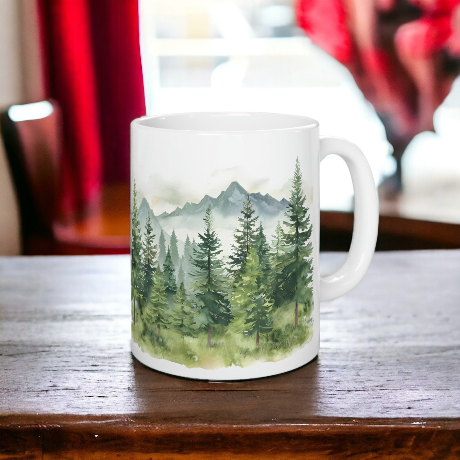 Evergreen Forest Mug, Ceramic Nature Landscape Mug 11oz, Serene Forest ...