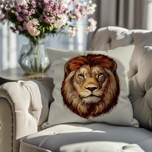 Majestic Lion Pillow, Wildlife King Throw Pillow, Safari Animal Decor, Regal Lion Cushion, Big Cat Lover Gift Neutral Home Accent, Lion Gift