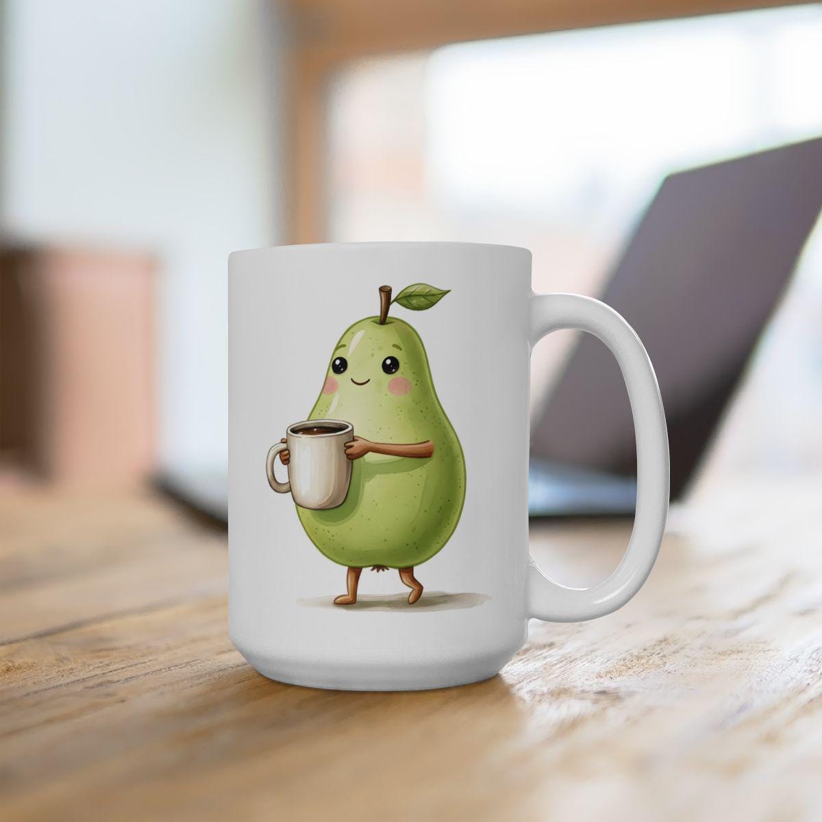 Pear Mug, Cute Pear Coffee Mug, Funny Fruit Mug, Kawaii Food Mug, Vegan ...