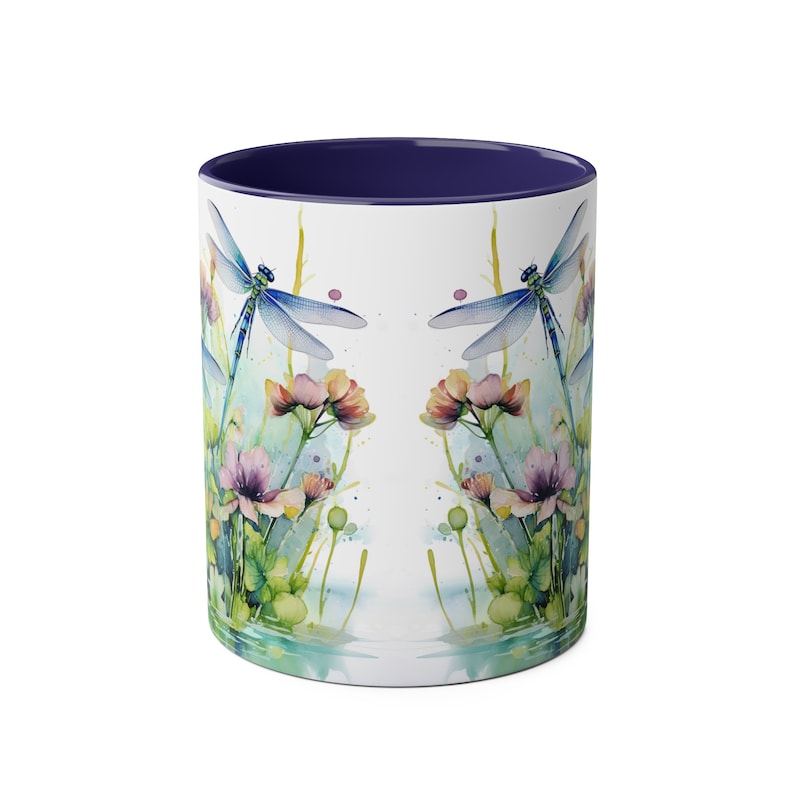Dragonfly Watercolor Mug, Floral Ceramic Coffee Mug, Dragonfly Gift, Botanical Garden Mug, Nature Lover Gift, Gift for Her, Cottagecore Mug image 4