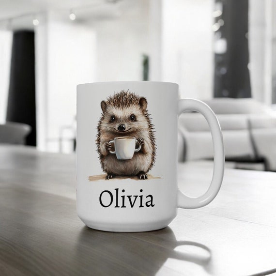 Personalized Hedgehog Mug, Ceramic Hedgehog Coffee Mug 11oz 15oz, Custom Name Mug, Cute Hedgehog Gift, Custom Coffee Cup, Name Gift