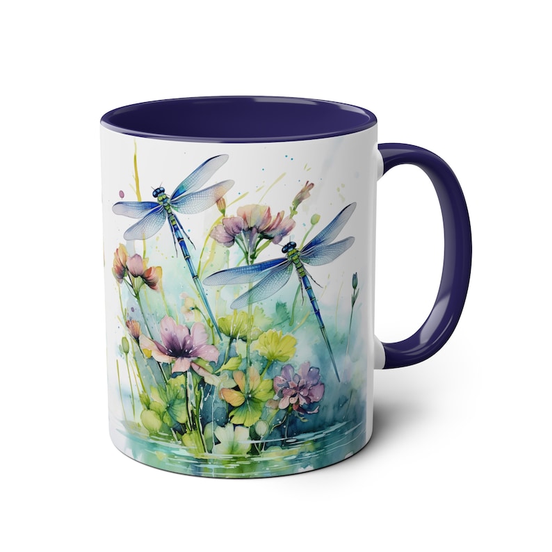 Dragonfly Watercolor Mug, Floral Ceramic Coffee Mug, Dragonfly Gift, Botanical Garden Mug, Nature Lover Gift, Gift for Her, Cottagecore Mug image 7