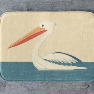 Pelican Bath Mat, Coastal Bird Bathroom Rug, Ocean Animal Decor, Nautical Beach House Mat, Seaside Bathroom  Sea Bird Gift, Pelican Gift