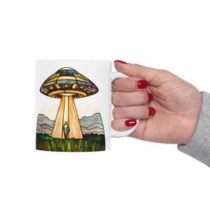 UFO-kaffemugg, UFO-mugg i målat glas 340 ml, kaffekopp med alien-tema, rymdkopp, alien-present, sci-fi-mugg, present till sci-fi-älskare, UFO-present bild 5