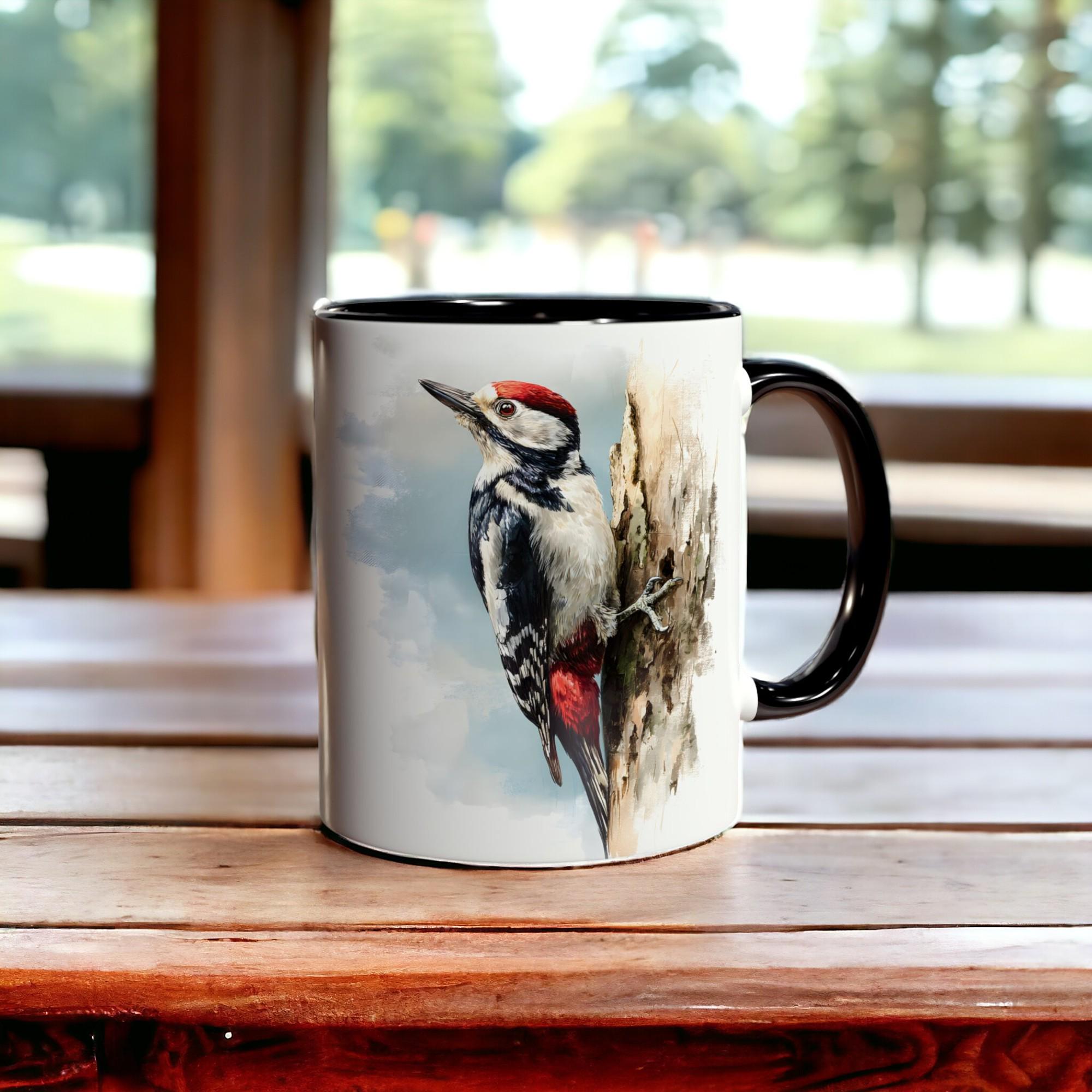 キツツキマグ、自然の鳥コーヒーカップ、鳥好きの方への森の野生動物