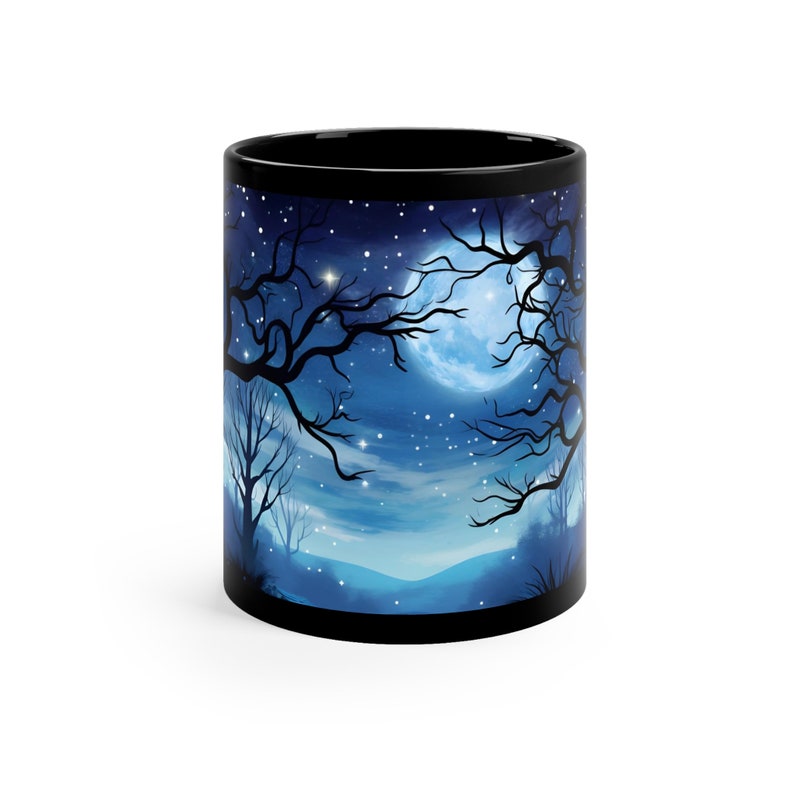 Night Sky Mug, Starry Night Coffee Mug, Celestial Forest Mug, Moonlit Tree Mug, Dark Aesthetic Gift for Stargazers image 3