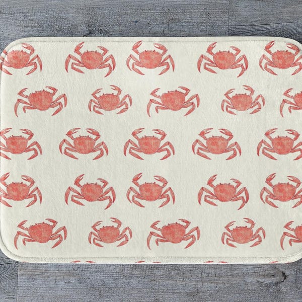 Crab Bath Mat, Coastal Bathroom Decor, Nautical Beach House Bath Rug, Cute Sea Life Shower Mat, Ocean Lover Gift, Unique Housewarming Gift
