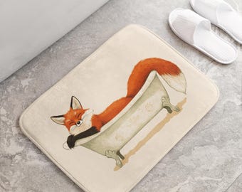 Tapis de bain renard, tapis de salle de bain animaux des bois, tapis de bain nature douillet, décoration de cabine rustique, tapis relaxant de tapis de douche renard, cadeau unique pour amateur de renard