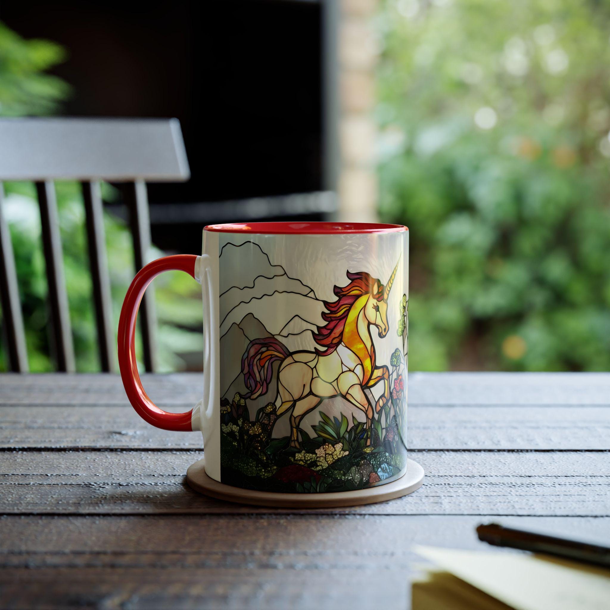 ステンドグラス ユニコーン マグカップ、ファンタジー コーヒーカップ