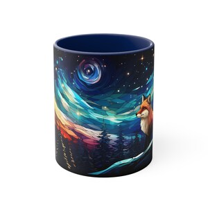 Starry Night Fox Mug - Winter Woodland Ceramic Cup in Stained Glass Design, Fox Coffee Cup, Starry Sky Mug, Forest Animal Mug, Fox Gift image 7