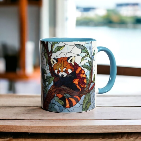 Red Panda Mug 11oz, Cute Wildlife Coffee Cup, Red Panda Lover Gift, Stained Glass Animal Art Drinkware, Cottagecore Mug, Unique Animal Gift