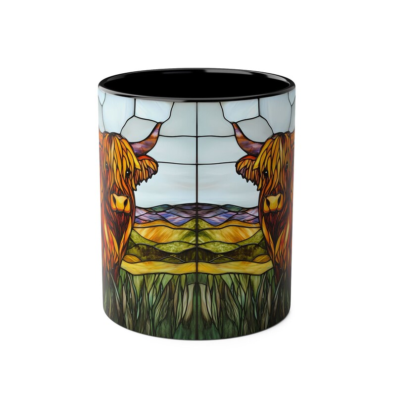Highland Cow Mug, Ceramic Highland Cow Coffee Mug 11oz, Highland Cattle Mug, Stained Glass Animal Tea Cup, Unique Highland Cow Gift image 6