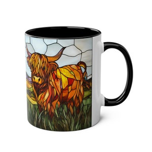 Highland Cow Mug, Ceramic Highland Cow Coffee Mug 11oz, Highland Cattle Mug, Stained Glass Animal Tea Cup, Unique Highland Cow Gift image 5