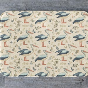 Pelican Bath Mat, Coastal Bird Bathroom Rug, Beach House Decor, Seaside Animal Bathroom Floor Mat, Nautical Bathroom Accent, Pelican Gift