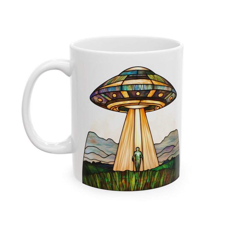 UFO-kaffemugg, UFO-mugg i målat glas 340 ml, kaffekopp med alien-tema, rymdkopp, alien-present, sci-fi-mugg, present till sci-fi-älskare, UFO-present bild 2