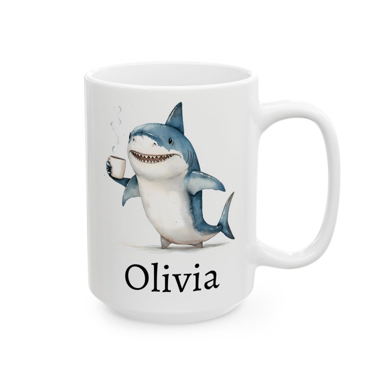 Personalized Shark Mug, Ceramic Shark Coffee Mug 11oz 15oz, Custom Name Mug, Shark Cup, Cute Shark Gift, Custom Coffee Cup, Name Gift image 3