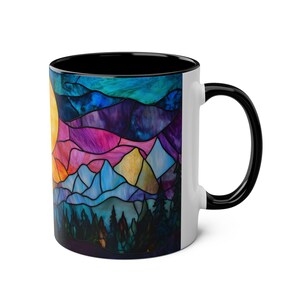 Stained Glass Sunset Mug, Colorful Mountain Coffee Mug, Vibrant Nature Art Mug, Unique Tea Cup Gift, Accent Mug, Wilderness Coffee Cup image 4