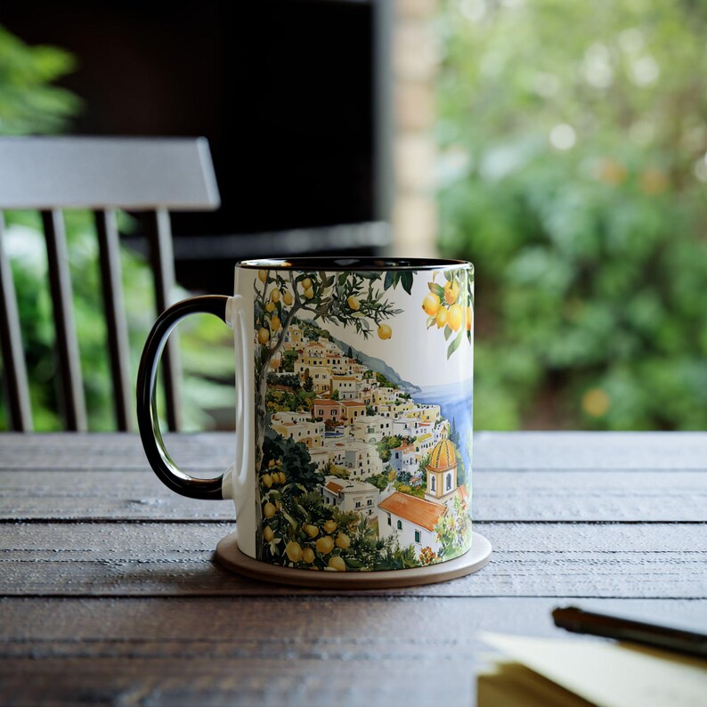 Mok Positano Italië, koffiekopje Amalfikust 11oz, mediterrane reiscadeau, mok citroenkunst, kustlandschap koffiemok natuur Italiaans cadeau afbeelding 7