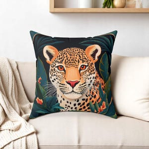 Leopard Throw Pillow, Jungle Animal Home Decor, Cheetah Print Accent Cushion, Safari Theme Pillow Cover, Bold Wildlife Sofa Pillow Aesthetic
