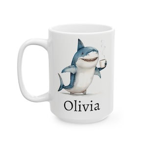 Personalized Shark Mug, Ceramic Shark Coffee Mug 11oz 15oz, Custom Name Mug, Shark Cup, Cute Shark Gift, Custom Coffee Cup, Name Gift image 2