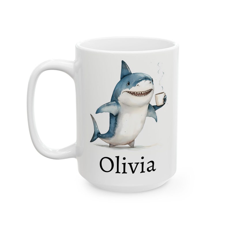 Personalized Shark Mug, Ceramic Shark Coffee Mug 11oz 15oz, Custom Name Mug, Shark Cup, Cute Shark Gift, Custom Coffee Cup, Name Gift image 2