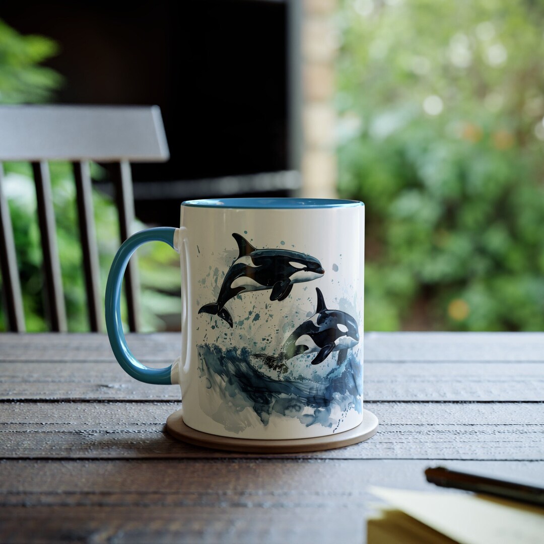 Watercolor Orca Whale Mug, 11oz Ceramic Orca Whale Coffee Cup