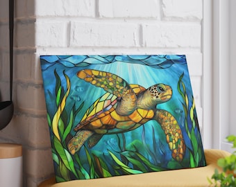 Sea Turtle Glass Cutting Board, Ocean Kitchen Decor, Underwater Serving Tray, Coastal Chopping Board, Marine Life Gift, Turtle Lover Gift
