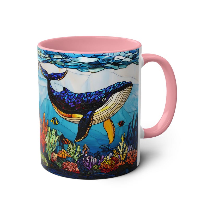 Stained Glass Whale Mug, Humpback Whale Coffee Cup, Ocean Lover Gift, Marine Life Mug, Sea Animal Ceramic Cup, Coastal Mug 11oz image 10