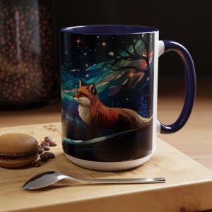 Starry Night Fox Mug - Winter Woodland Ceramic Cup in Stained Glass Design, Fox Coffee Cup, Starry Sky Mug, Forest Animal Mug, Fox Gift image 11