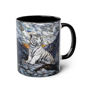 Taza Tigre Blanco de 325 ml, Taza de café con diseño de majestuoso felino, Taza de cerámica con diseño de vida silvestre, Taza con diseño de tigre de Bengala, Regalo para amantes de los animales, Taza única con diseño de naturaleza imagen 3